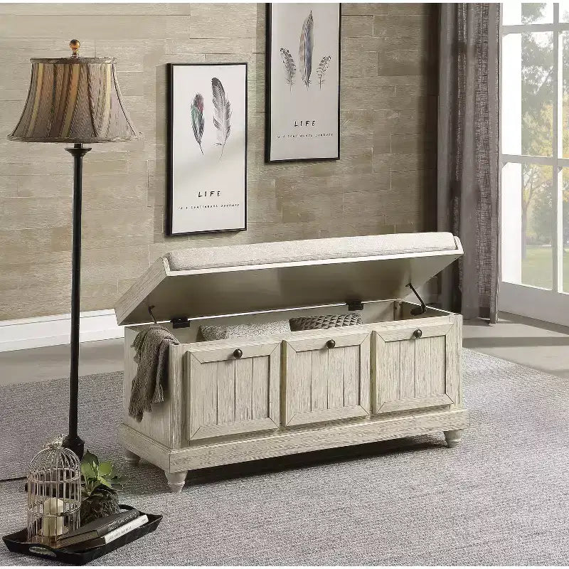 Panca ottomana contenitore con coperchio a ribalta, grigio scuro/bianco, monoposto
