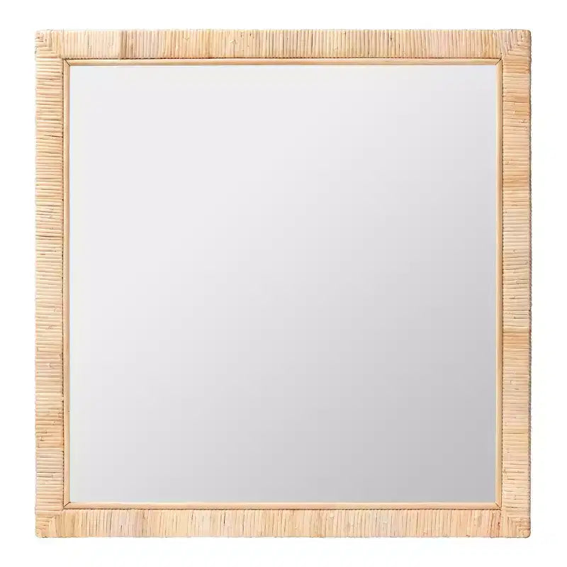 Specchio da parete quadrato in rattan naturale, stile bohémien, per 1 persona