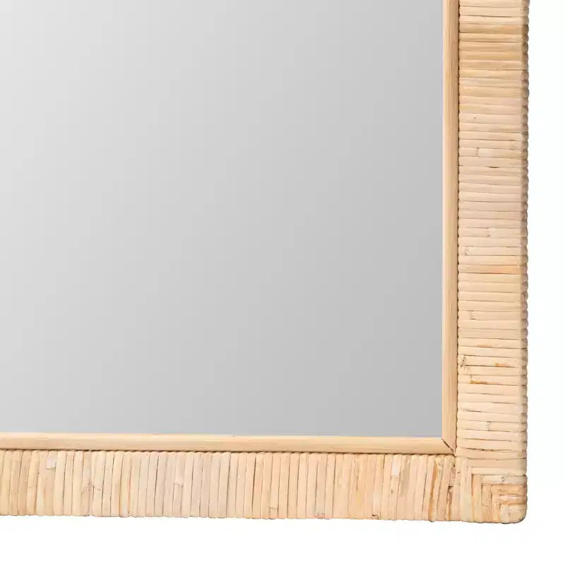 Specchio da parete quadrato in rattan naturale, stile bohémien, per 1 persona