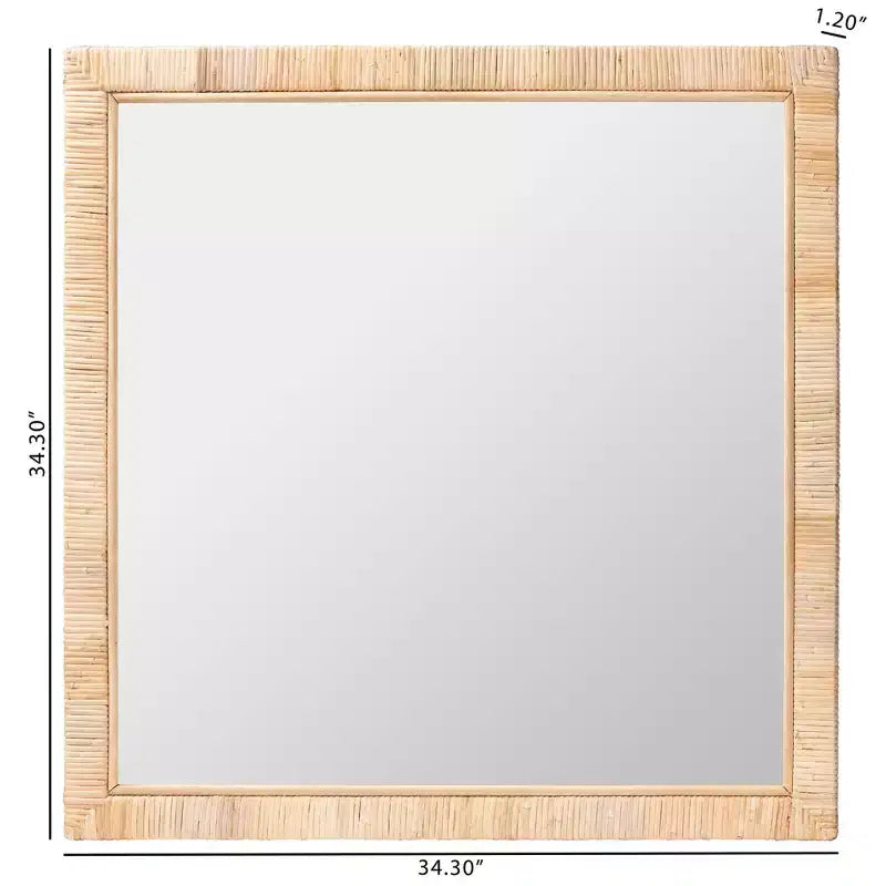 Specchio da parete quadrato in rattan naturale, stile bohémien, per 1 persona