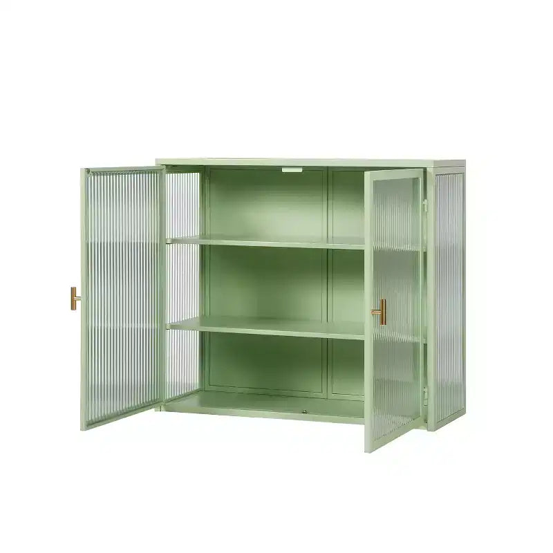 Pensile Nero/Verde Menta, Anta Doppia con Vetro, 4 Ripiani