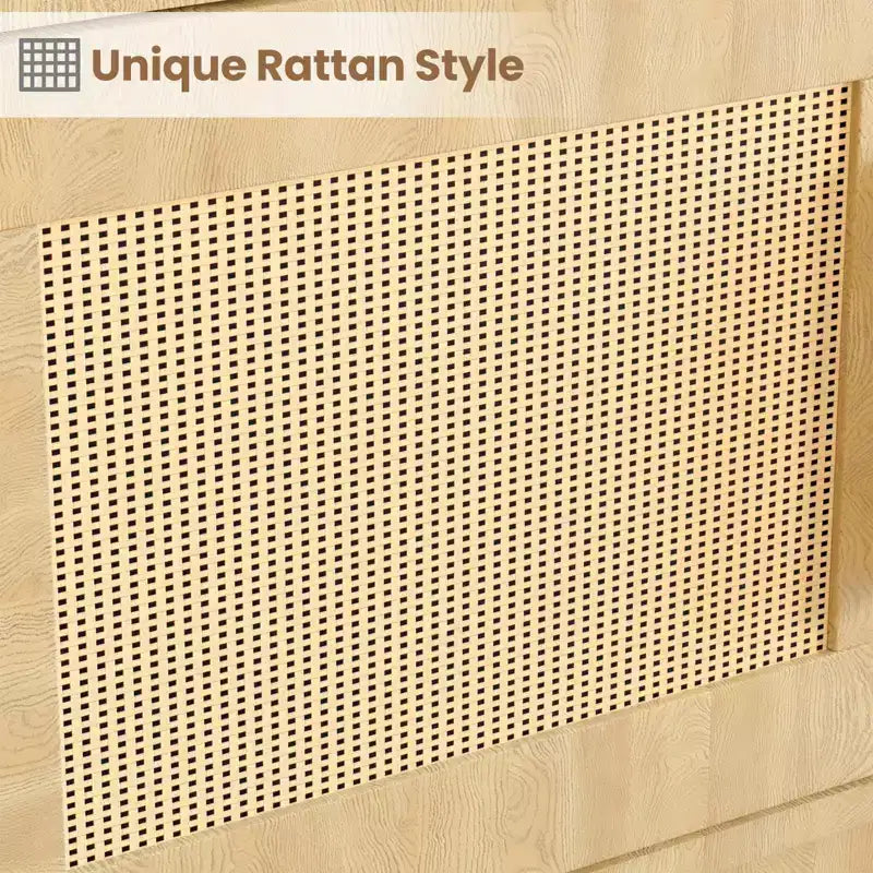 Libreria a 5 Ripiani in Rattan Naturale con Ante a Sportello – Montaggio 1 Persona