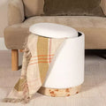Sgabello Contenitore Rotondo in Bouclé Crema con Coperchio Rimovibile, Monoposto