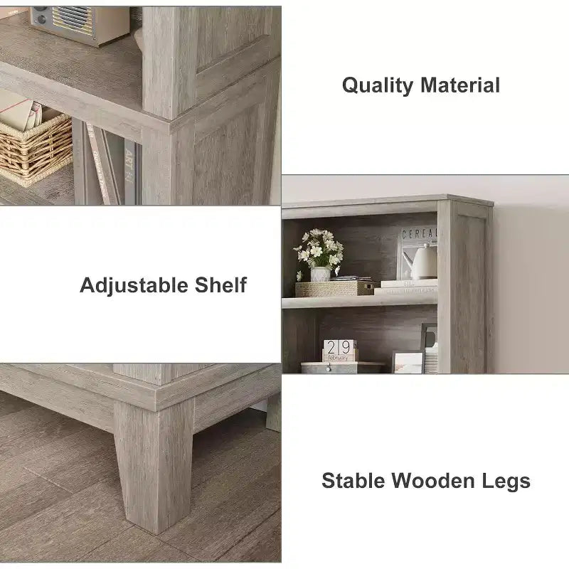 Libreria a 5 ripiani nera/grigia con gambe in legno, singola