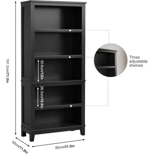 Libreria a 5 ripiani nera/grigia con gambe in legno, singola