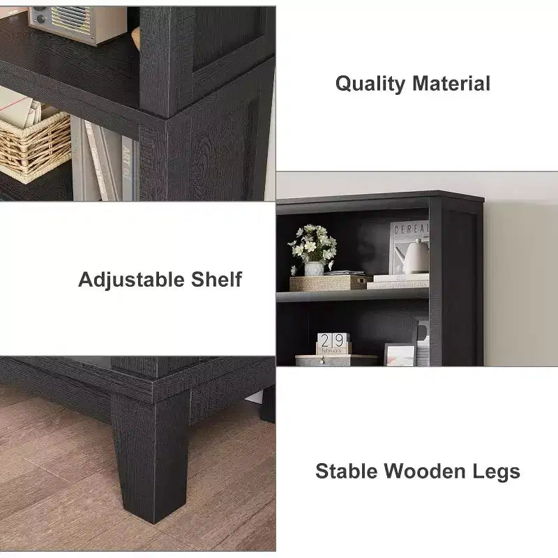 Libreria a 5 ripiani nera/grigia con gambe in legno, singola