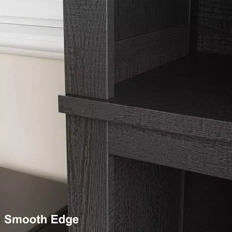 Libreria a 5 ripiani nera/grigia con gambe in legno, singola