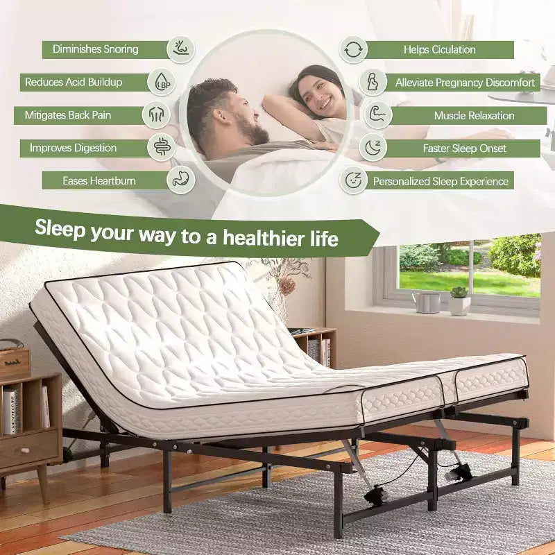 Telaio Letto Elettrico Regolabile Nero con Telecomando, Queen, 2 Persone