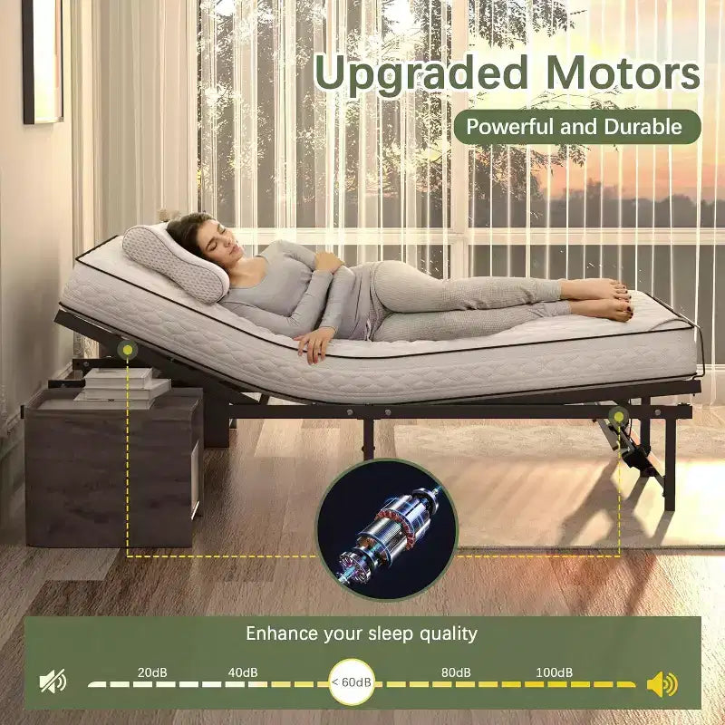 Telaio Letto Elettrico Regolabile Nero con Telecomando, Queen, 2 Persone