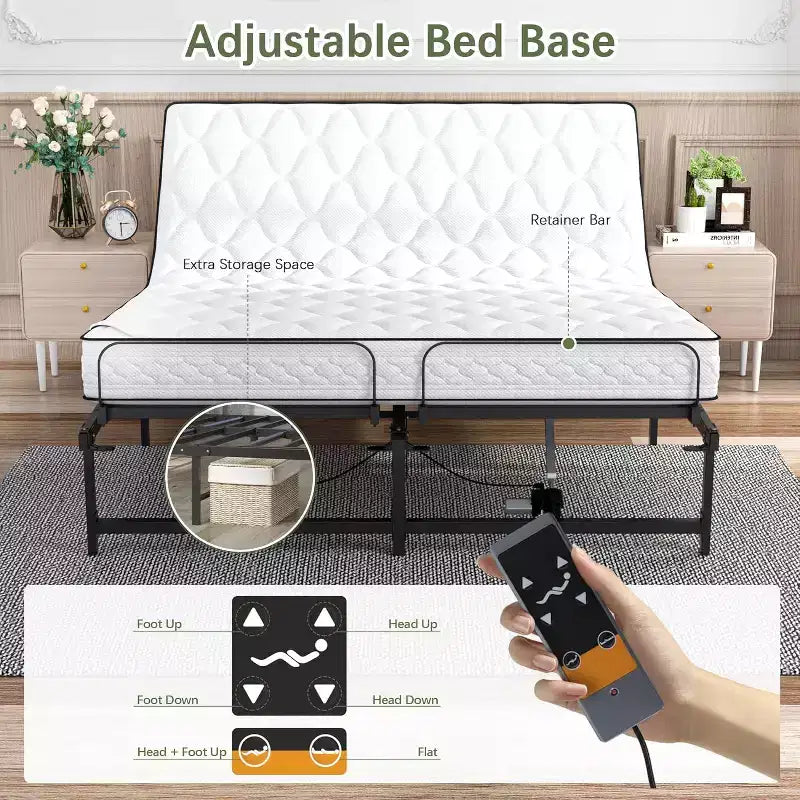 Telaio Letto Elettrico Regolabile Nero con Telecomando, Queen, 2 Persone