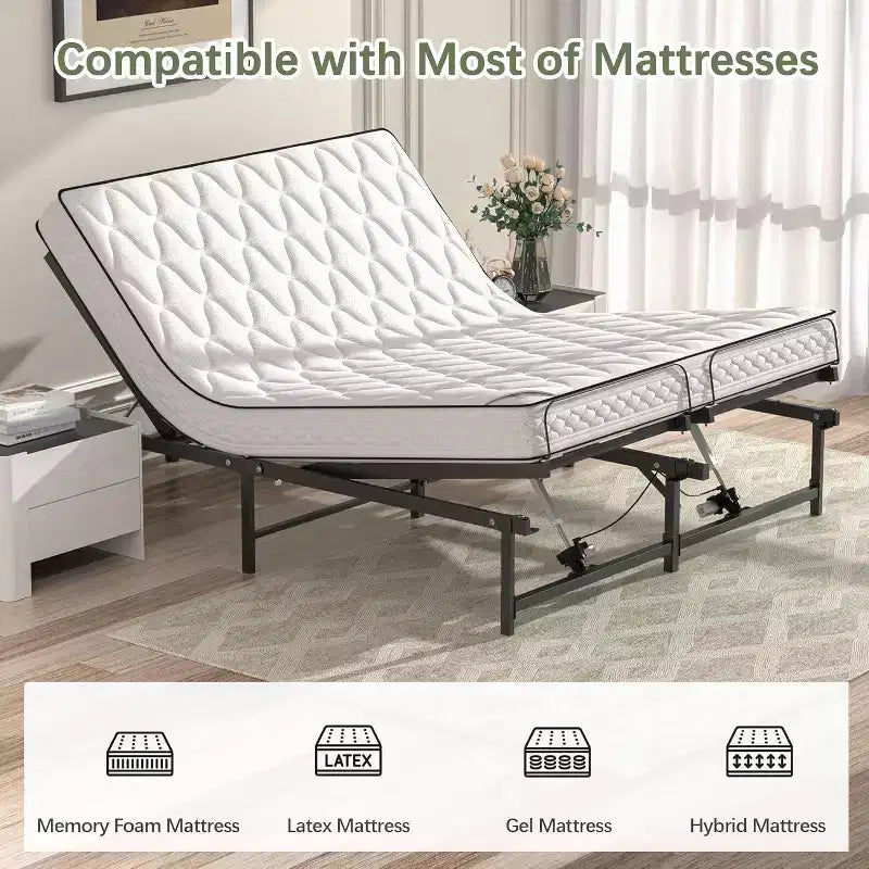 Telaio Letto Elettrico Regolabile Nero con Telecomando, Queen, 2 Persone