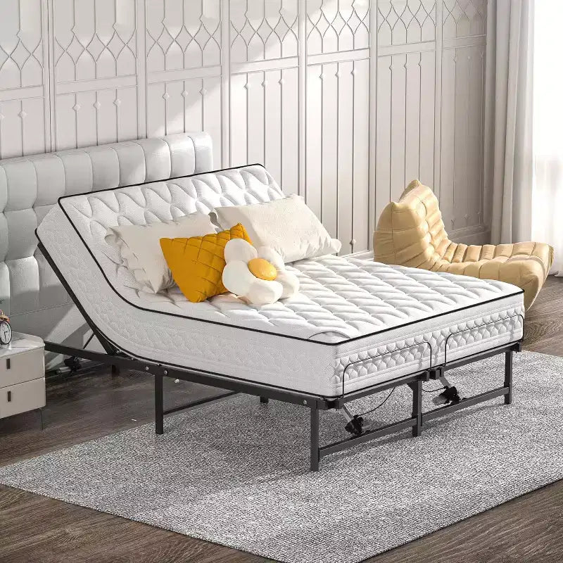 Telaio Letto Elettrico Regolabile Nero con Telecomando, Queen, 2 Persone