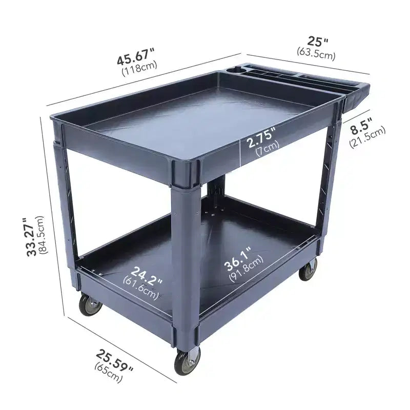 Carrello di Servizio a 2 Ripiani, Nero/Grigio, Capacità 227kg, 1 Persona