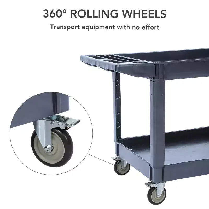 Carrello di Servizio a 2 Ripiani, Nero/Grigio, Capacità 227kg, 1 Persona