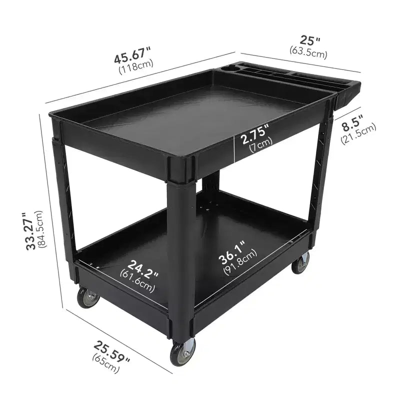 Carrello di Servizio a 2 Ripiani, Nero/Grigio, Capacità 227kg, 1 Persona