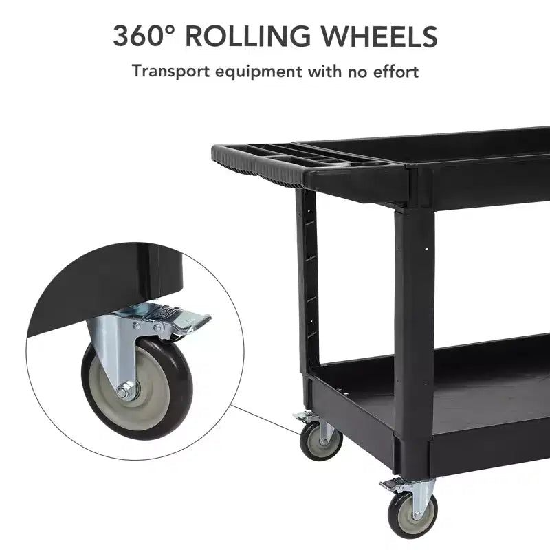 Carrello di Servizio a 2 Ripiani, Nero/Grigio, Capacità 227kg, 1 Persona