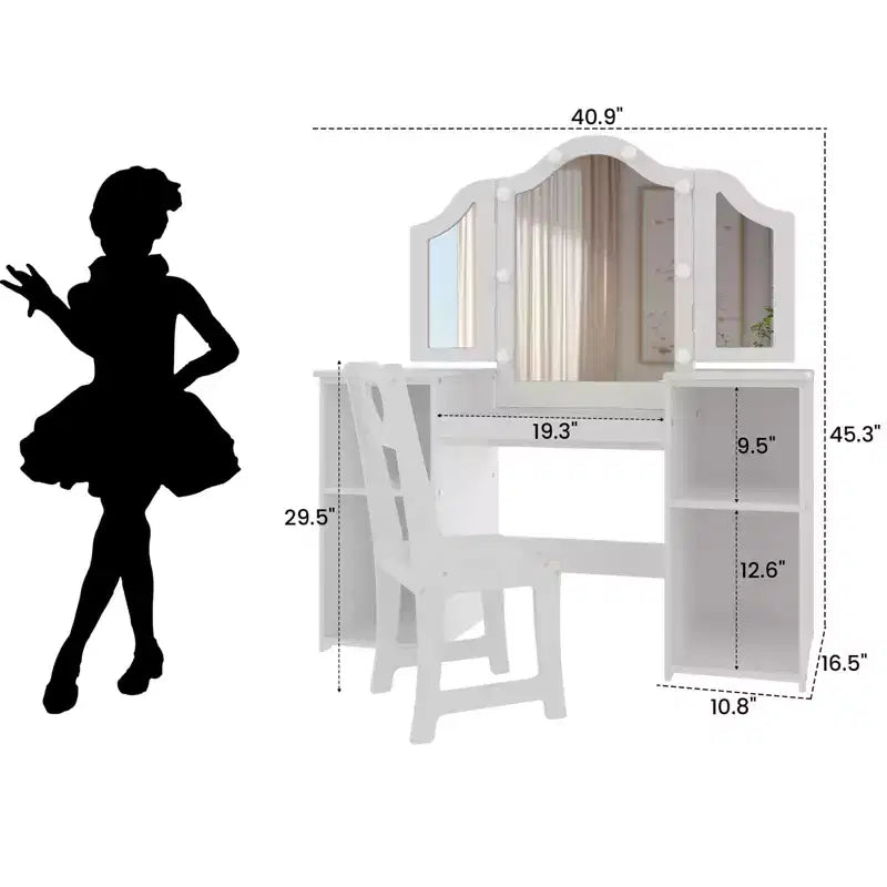 Tavolino da trucco con specchio illuminato a sfioramento per principesse rosa/bianco e sedia – Set da 2 pezzi, età 3+