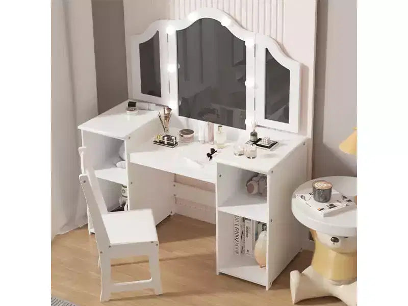 Tavolino da trucco con specchio illuminato a sfioramento per principesse rosa/bianco e sedia – Set da 2 pezzi, età 3+