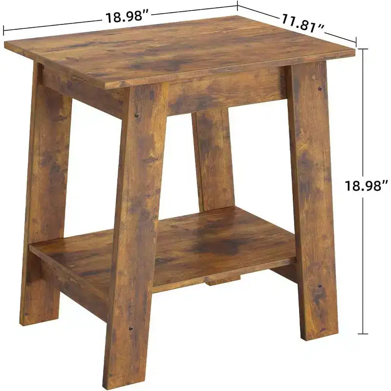 Tavolino a 2 ripiani marrone rustico per 1 persona, ripiano aperto, finitura in legno