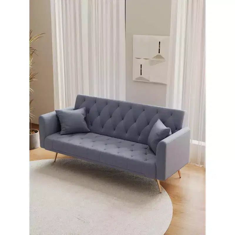 Divano letto convertibile in velluto grigio, 2 posti
