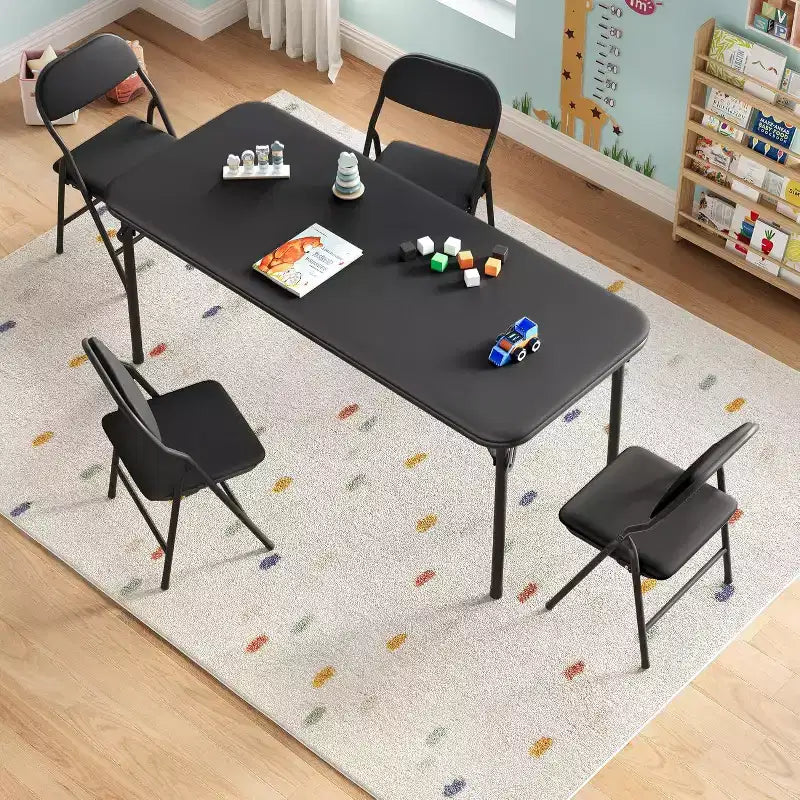 Set da 5 pezzi tavolo e 4 sedie pieghevoli per bambini Beige/Nero/Grigio