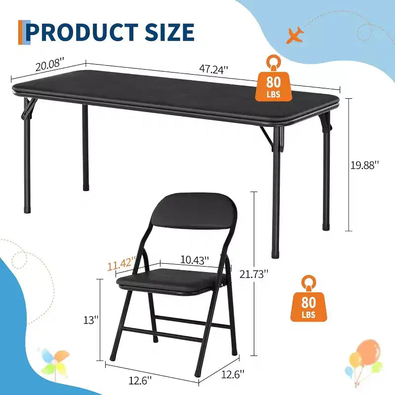 Set da 5 pezzi tavolo e 4 sedie pieghevoli per bambini Beige/Nero/Grigio