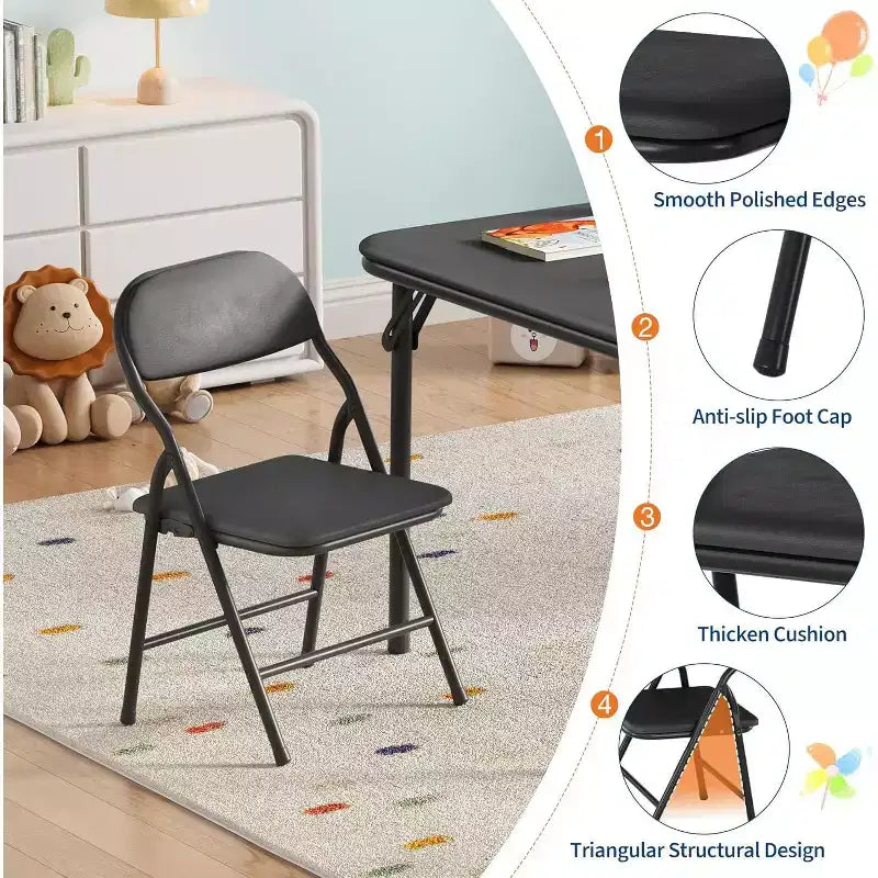 Set da 5 pezzi tavolo e 4 sedie pieghevoli per bambini Beige/Nero/Grigio