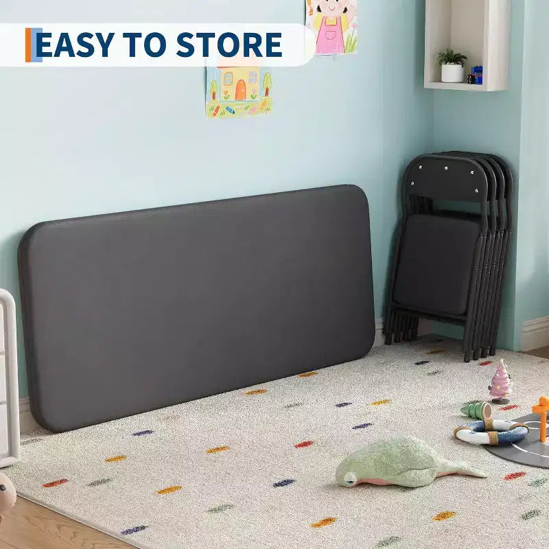 Set da 5 pezzi tavolo e 4 sedie pieghevoli per bambini Beige/Nero/Grigio