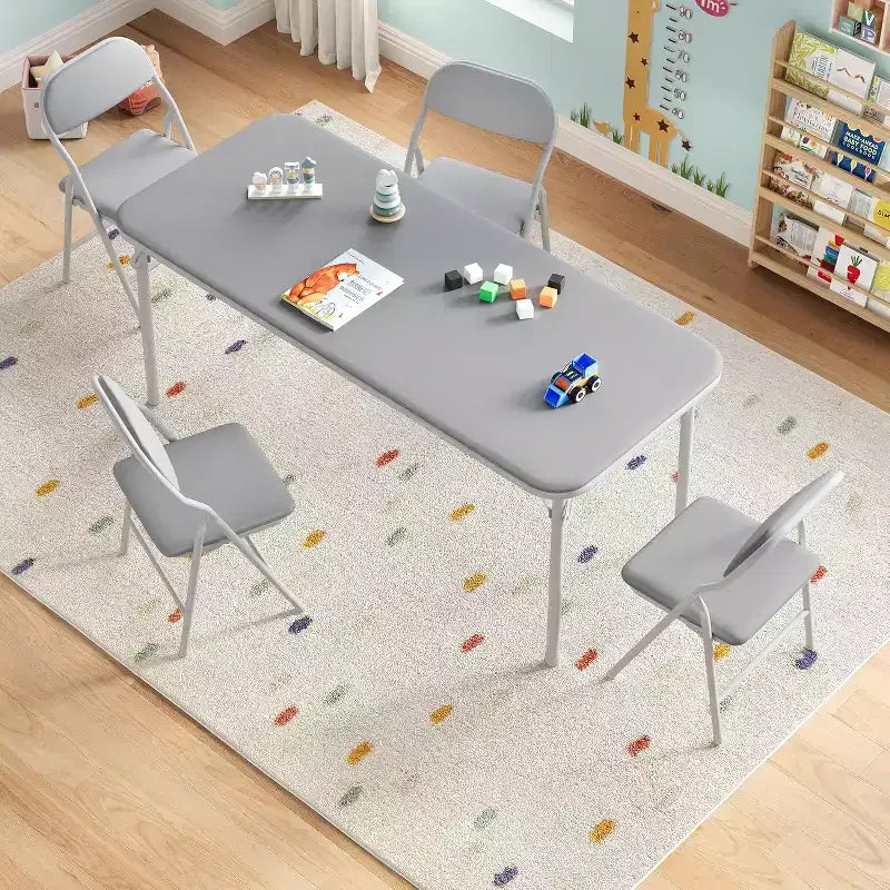 Set da 5 pezzi tavolo e 4 sedie pieghevoli per bambini Beige/Nero/Grigio