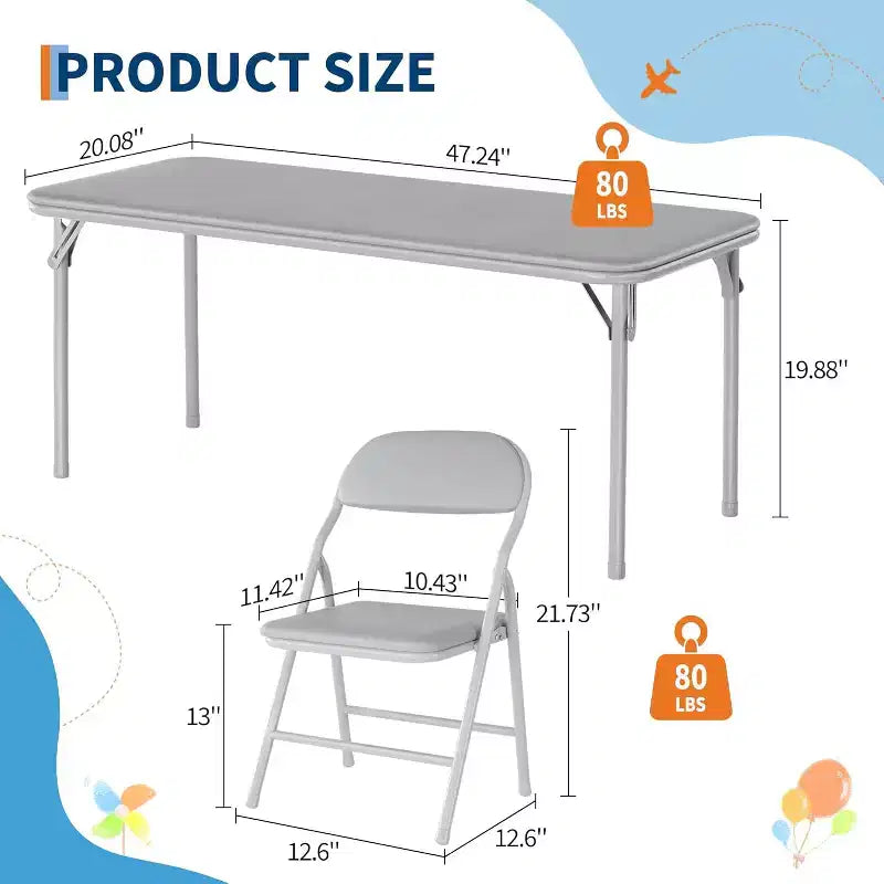 Set da 5 pezzi tavolo e 4 sedie pieghevoli per bambini Beige/Nero/Grigio