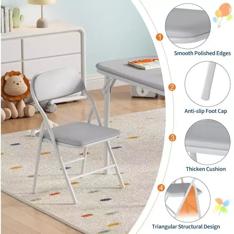 Set da 5 pezzi tavolo e 4 sedie pieghevoli per bambini Beige/Nero/Grigio