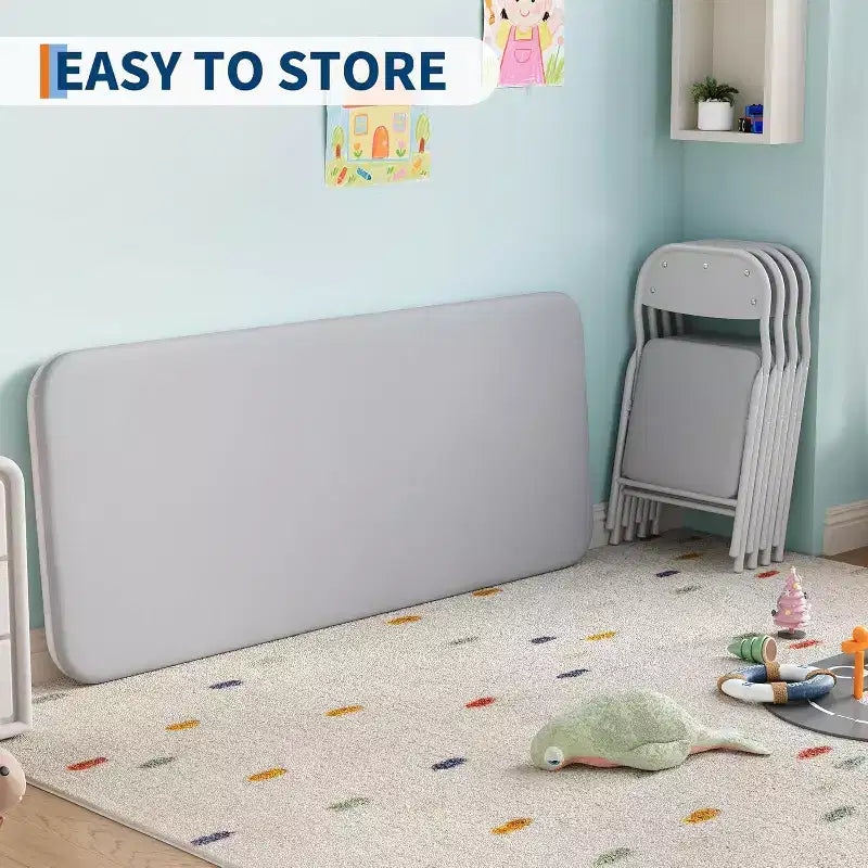 Set da 5 pezzi tavolo e 4 sedie pieghevoli per bambini Beige/Nero/Grigio