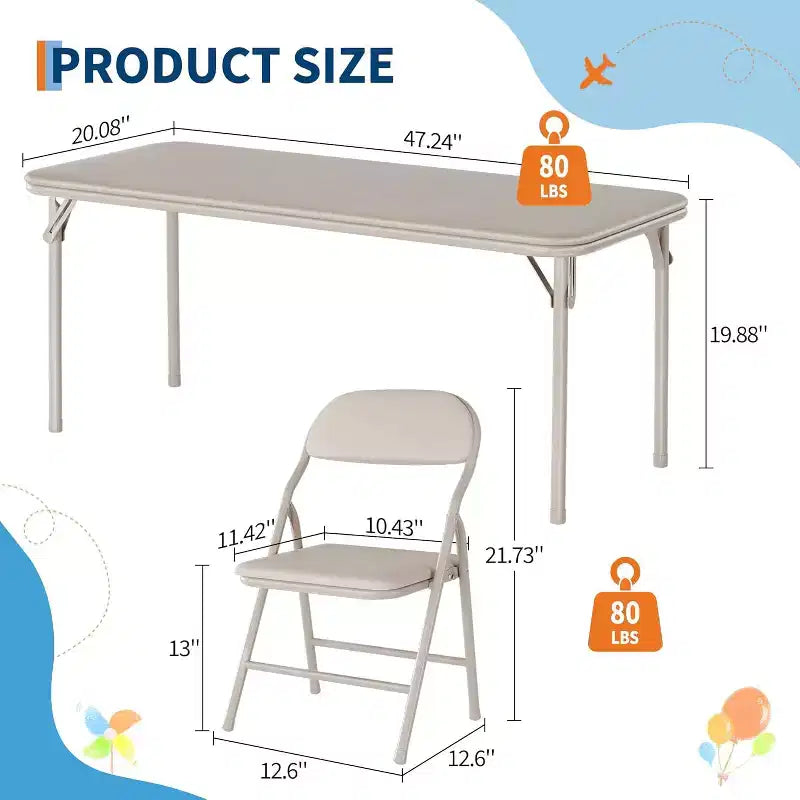 Set da 5 pezzi tavolo e 4 sedie pieghevoli per bambini Beige/Nero/Grigio