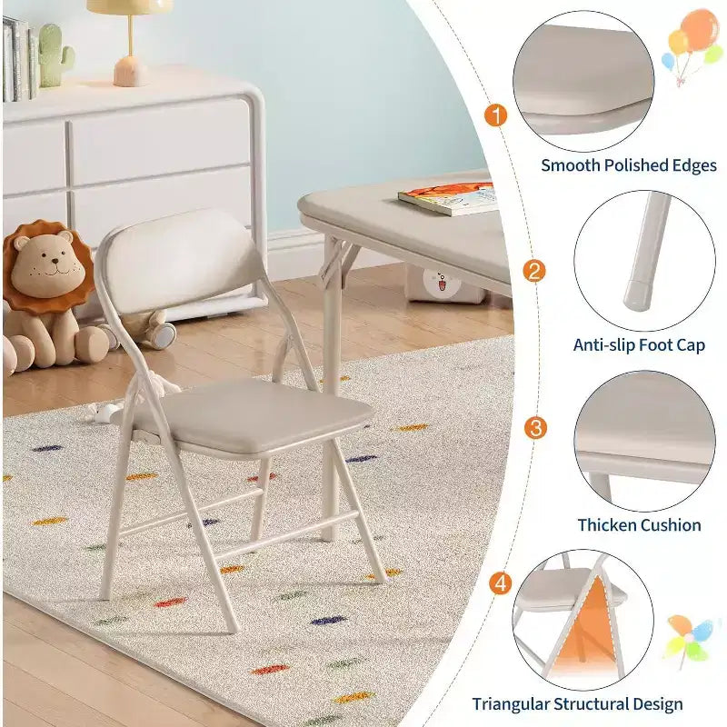Set da 5 pezzi tavolo e 4 sedie pieghevoli per bambini Beige/Nero/Grigio