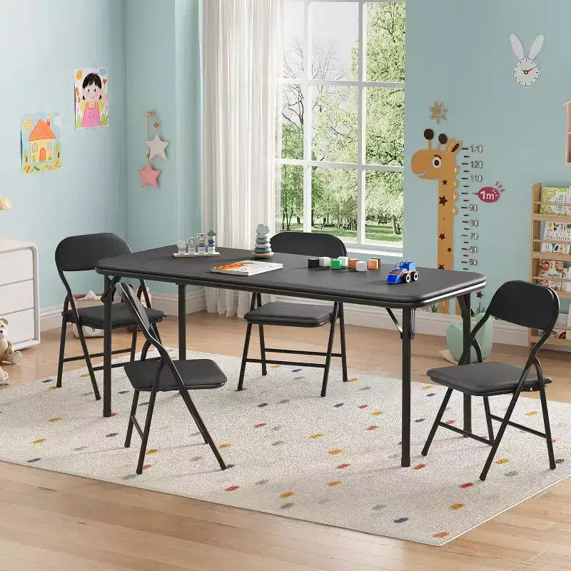 Set da 5 pezzi tavolo e 4 sedie pieghevoli per bambini Beige/Nero/Grigio
