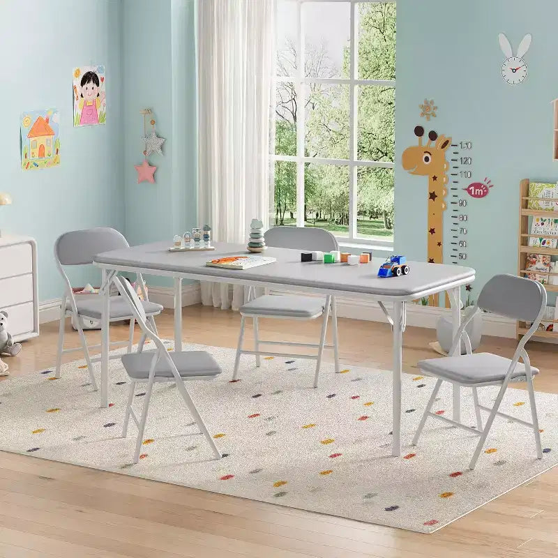 Set da 5 pezzi tavolo e 4 sedie pieghevoli per bambini Beige/Nero/Grigio