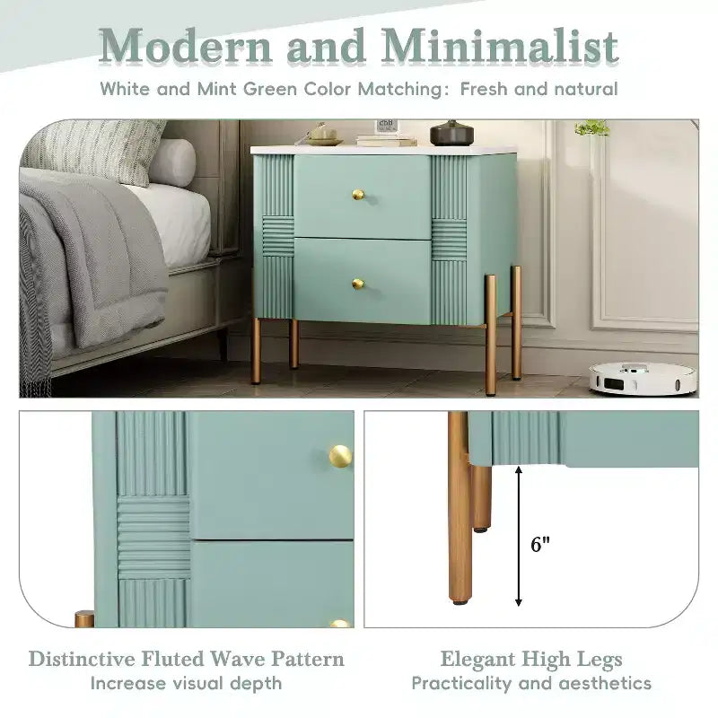 Comodino in legno e metallo nero/blu/verde/arancione con 2 cassetti – 1 persona