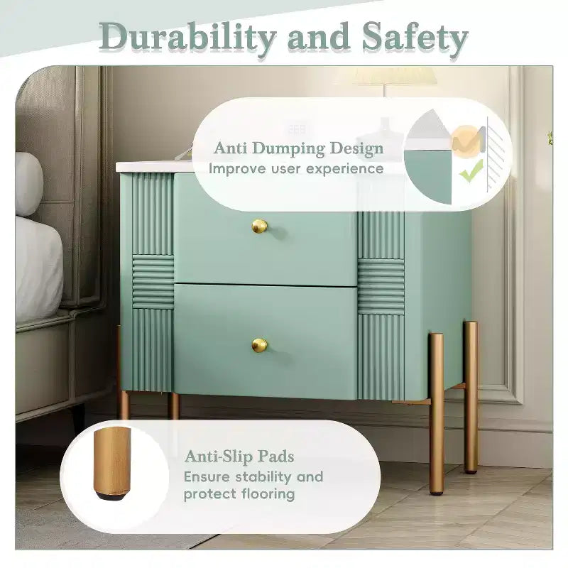 Comodino in legno e metallo nero/blu/verde/arancione con 2 cassetti – 1 persona