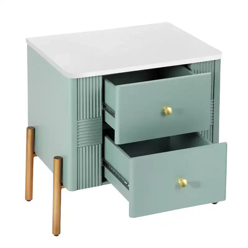 Comodino in legno e metallo nero/blu/verde/arancione con 2 cassetti – 1 persona