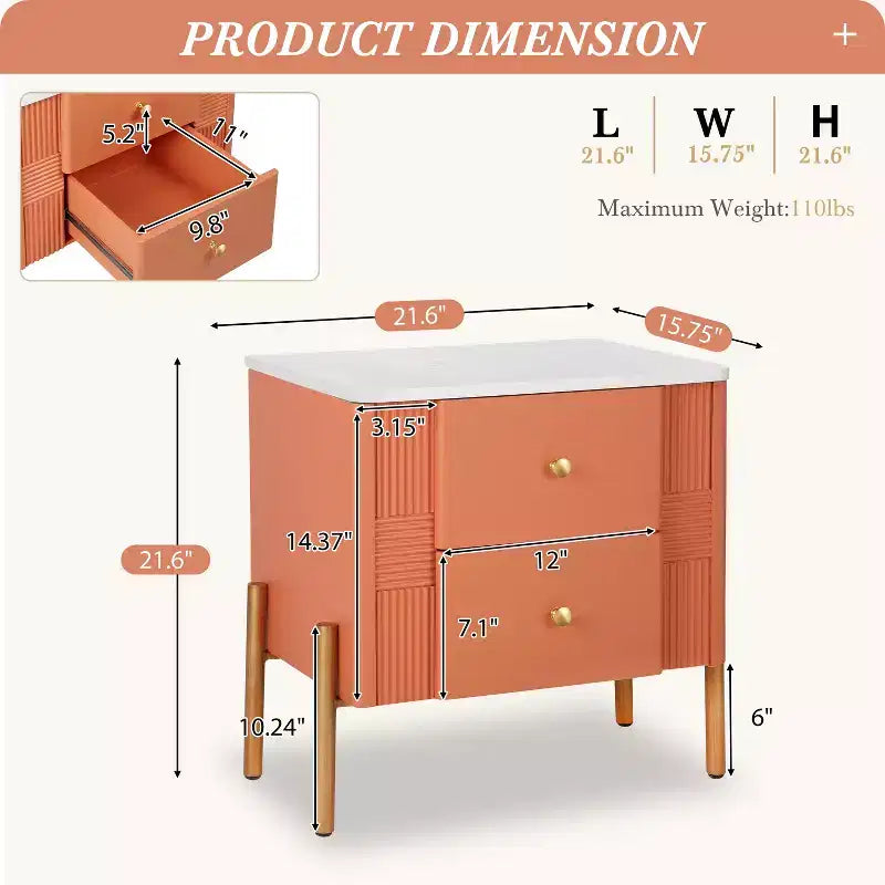 Comodino in legno e metallo nero/blu/verde/arancione con 2 cassetti – 1 persona