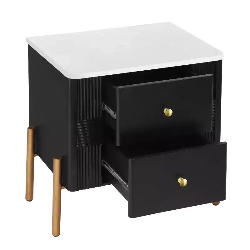 Comodino in legno e metallo nero/blu/verde/arancione con 2 cassetti – 1 persona