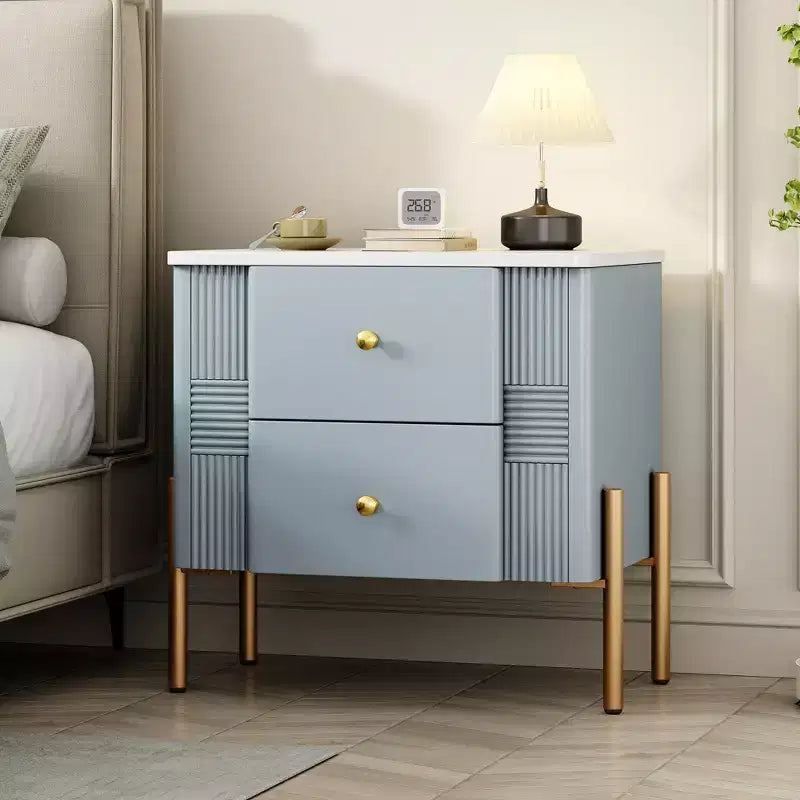 Comodino in legno e metallo nero/blu/verde/arancione con 2 cassetti – 1 persona