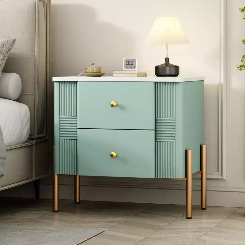Comodino in legno e metallo nero/blu/verde/arancione con 2 cassetti – 1 persona