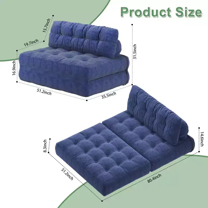 Divano letto pieghevole nero/blu scuro/grigio scuro, convertibile 3 in 1, due posti