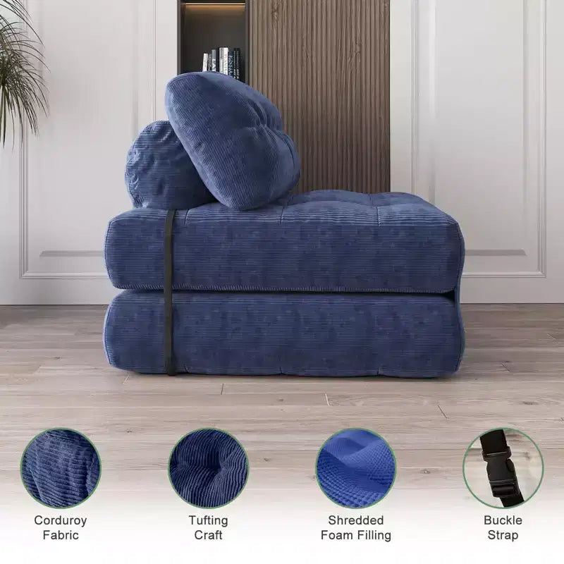 Divano letto pieghevole nero/blu scuro/grigio scuro, convertibile 3 in 1, due posti
