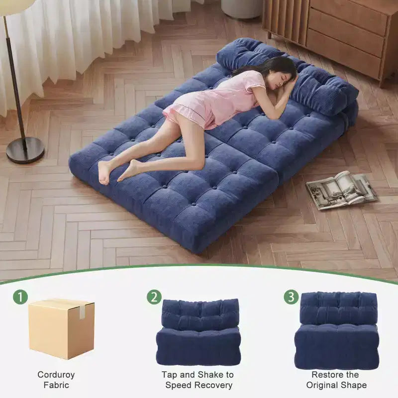 Divano letto pieghevole nero/blu scuro/grigio scuro, convertibile 3 in 1, due posti