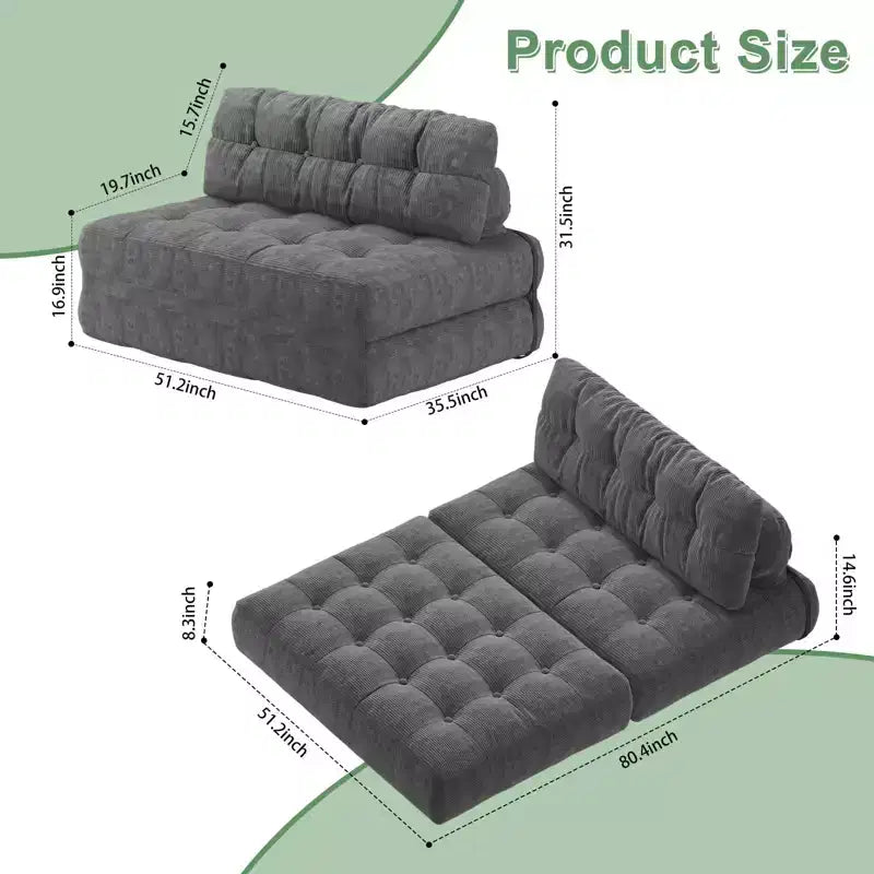 Divano letto pieghevole nero/blu scuro/grigio scuro, convertibile 3 in 1, due posti