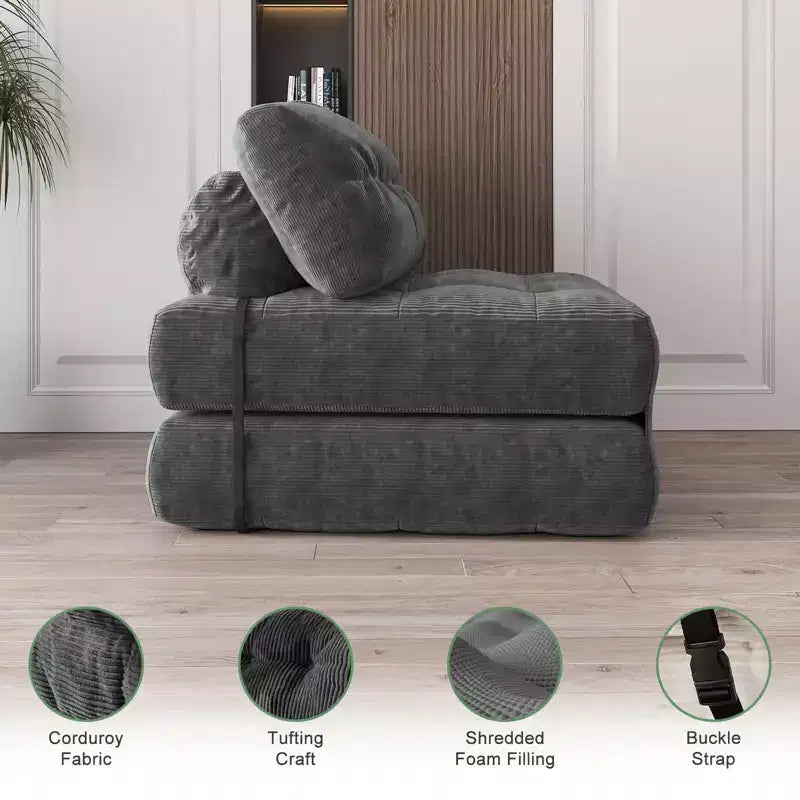 Divano letto pieghevole nero/blu scuro/grigio scuro, convertibile 3 in 1, due posti