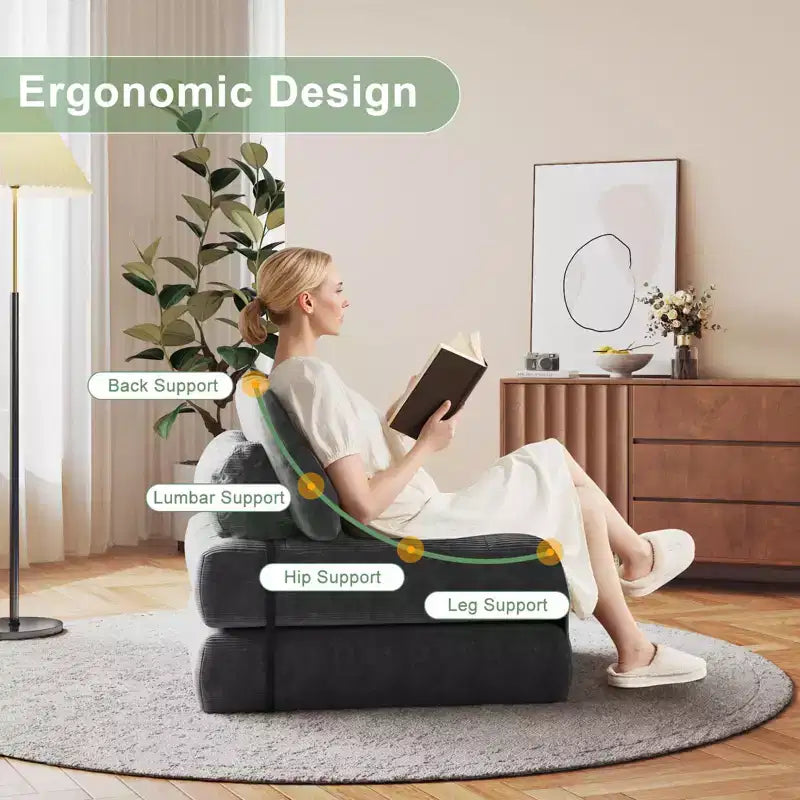 Divano letto pieghevole nero/blu scuro/grigio scuro, convertibile 3 in 1, due posti