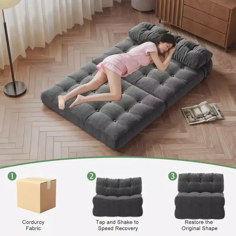 Divano letto pieghevole nero/blu scuro/grigio scuro, convertibile 3 in 1, due posti
